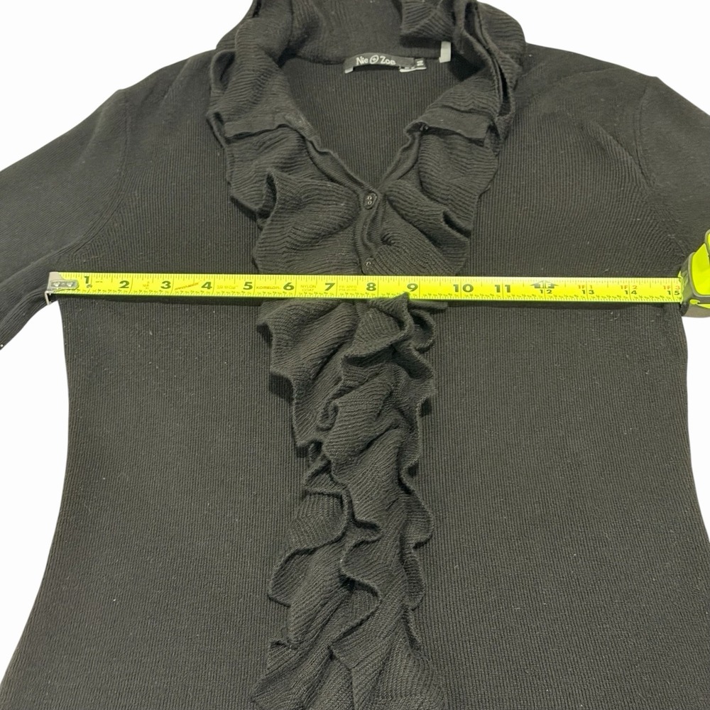 Nic + Zoe Women's Black Ruffle Front Cardigan Button Front Sweater Size M - Picture 7 of 10